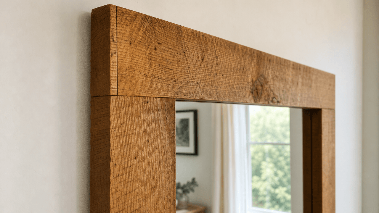 Honey oak mirror frame, 1" thick with straight corners